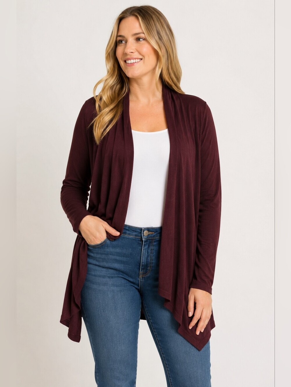 🤎 Lilian Knits Open Front Cardigan Sweater | Burgundy Wine | XL